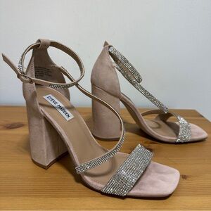Steve Madden | Varali Nude Rhinestone Block Heels | Size 10